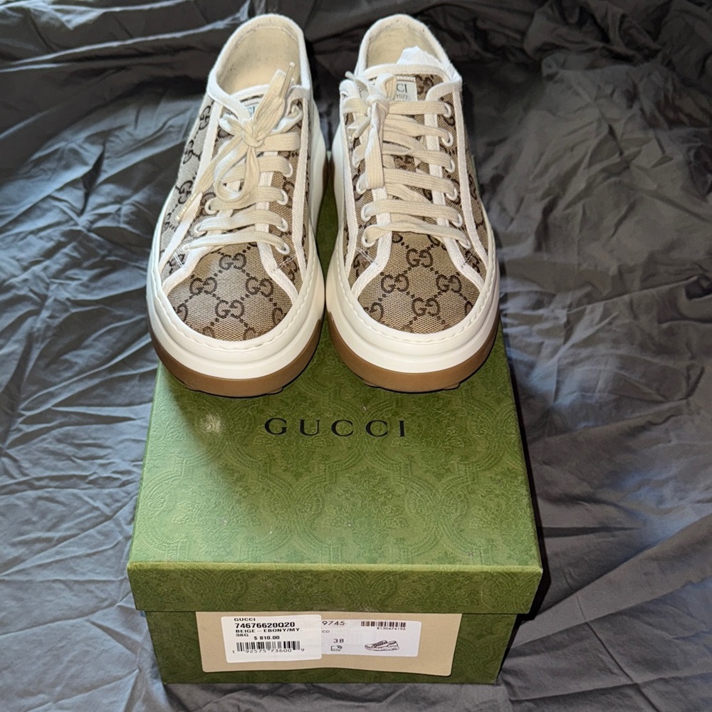 Gucci Platform Brown and White Monogram Sneakers women's size 38 EU